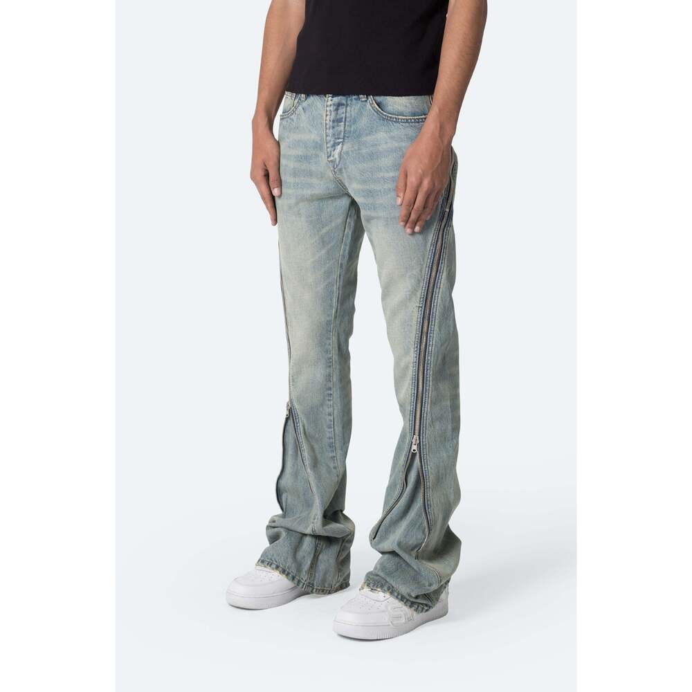 MNML Light Wash Blue Straight Jeans with Side Zippers - Picture 3 of 3